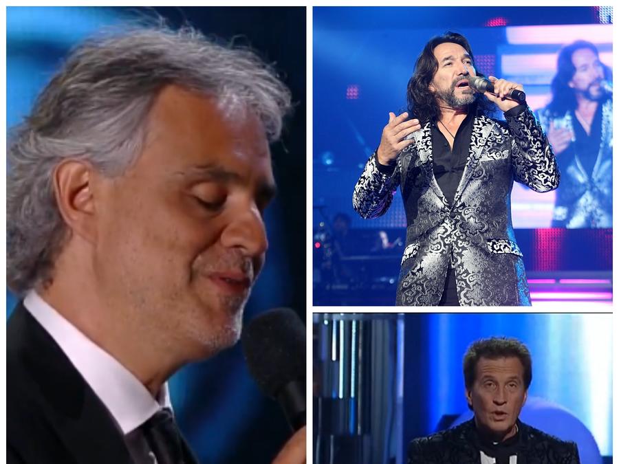 Los cantantes Andrea Bocelli, Emmanuel y Marco Antonio Solís 