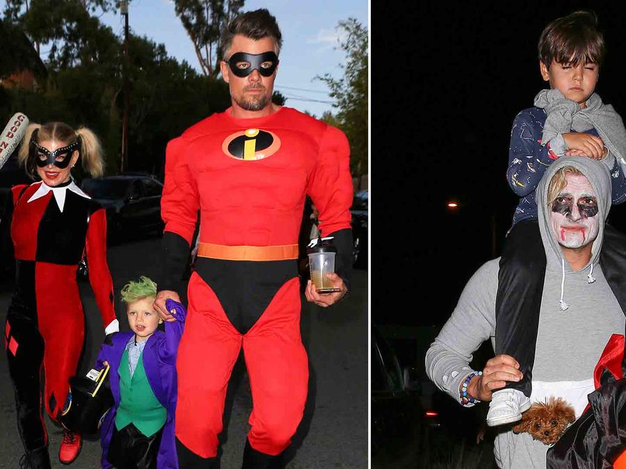 Fergie y su familia, Orlando Bloom y su hijo haciendo Trick or Treat en Halloween 2016