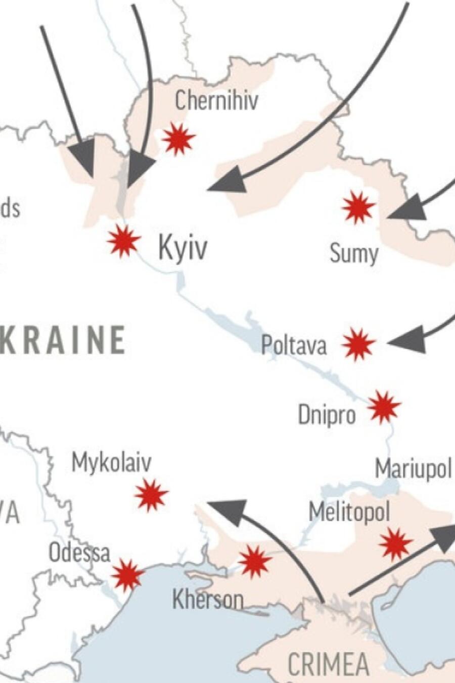 Mapa del avance de las tropas de Putin en Ucrania