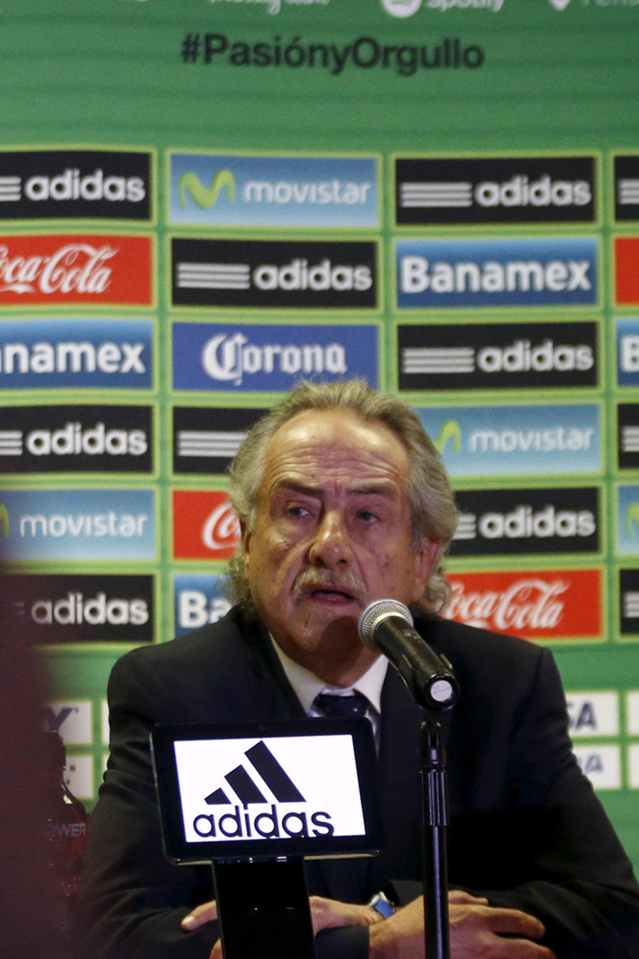 Mexican Football Federation President Decio de Maria speaks to the media during a news conference in Mexico City