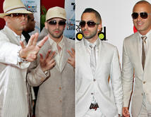 De 2006 (izq.) a 2010 (der.), los reggaetoneros mantuvieron su look con trajes claros y gafas oscuras.