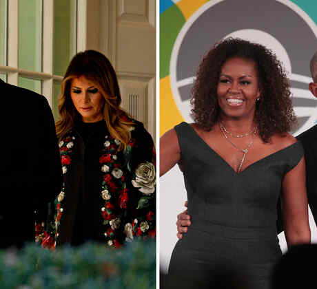 Melania Trump y Michelle Obama con sus esposos